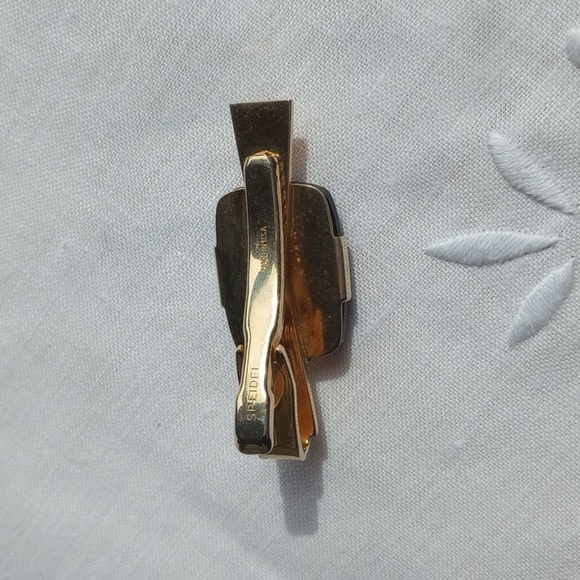 Speigel gold tone tie clip black glass cut stone gold hatching design art deco - Picture 2 of 4